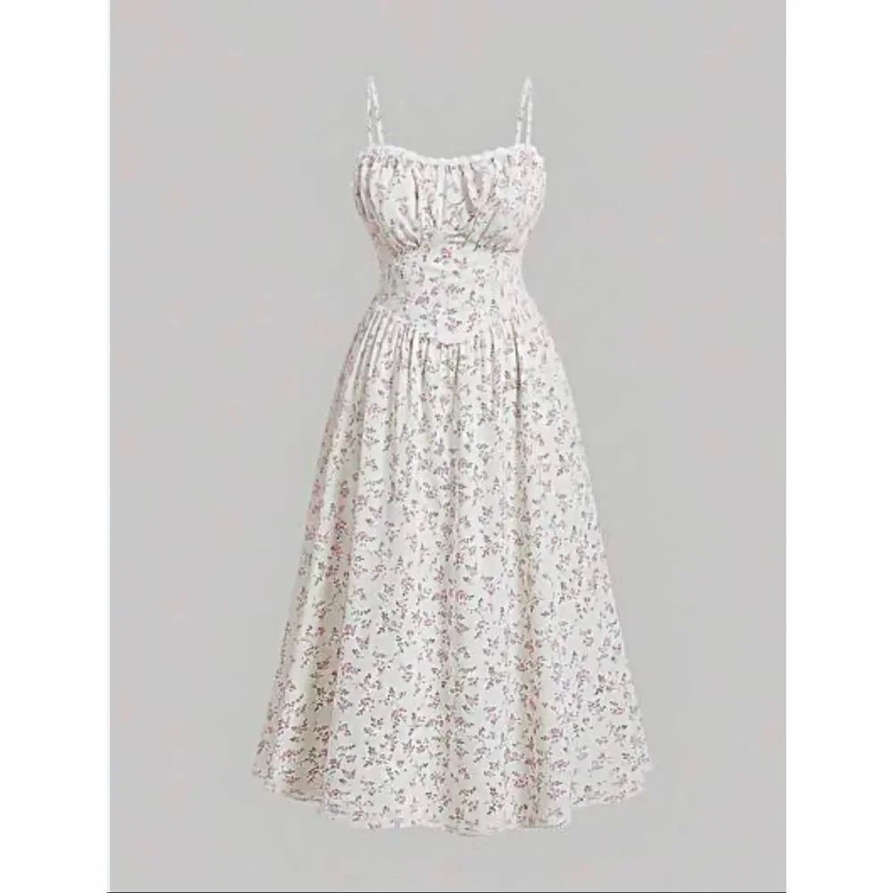 SHEIN Mod NWT Multicolor Floral Lace Trim Smocked Romantic Sundress Size 2XL